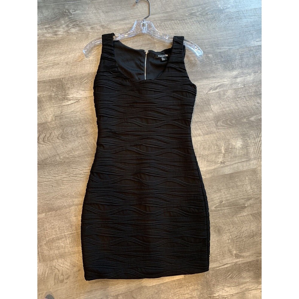 Forever21 Women Dress Small Black Bodycon Textured Sleeveless Scoop Neck